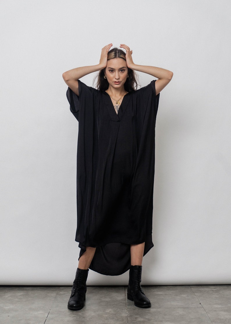 Cercei Kaftan Dress/Black Silk Kaftan Dress/ Loose fit Black dress image 1