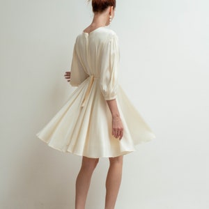 Gloria Mini Dress - Short Wedding Dress with Puff Sleeves - Satin Fit and Flare Dress