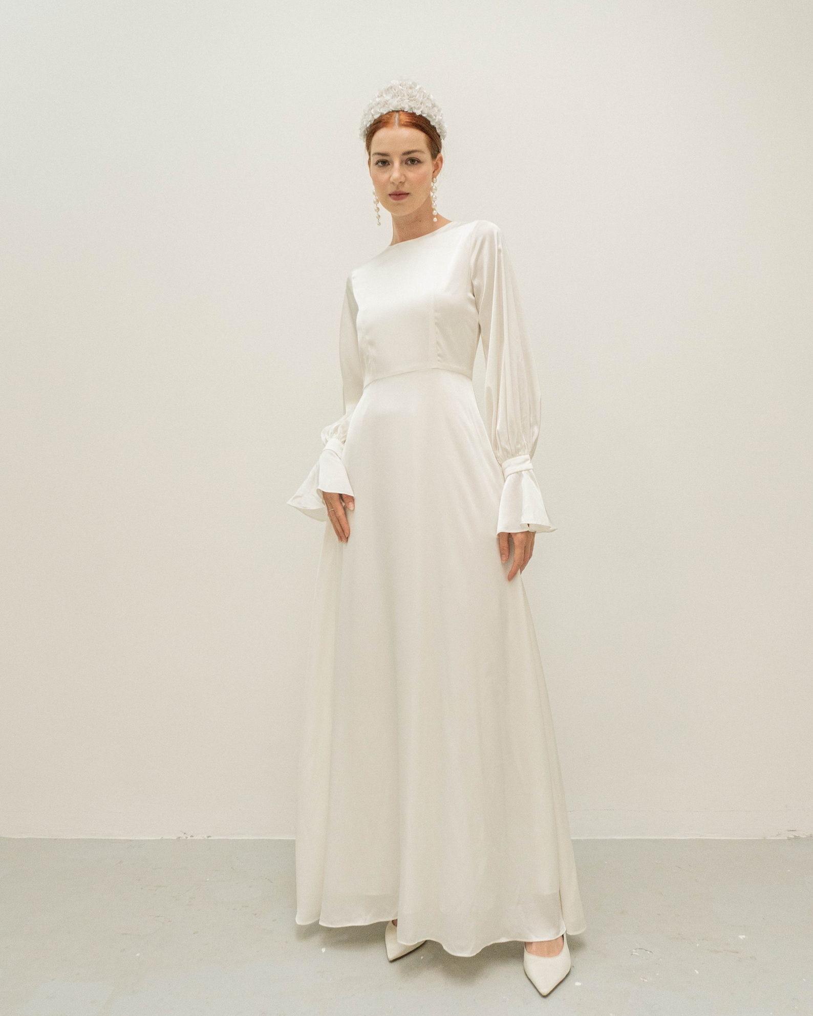 Aspen Cream White Floor Length Dress / Long Sleeves Satin - Etsy