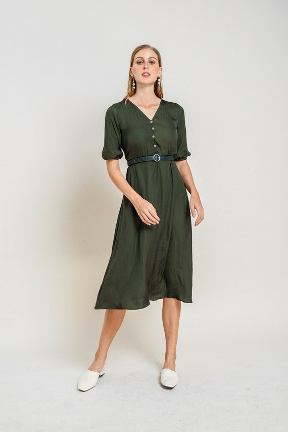 Nora Evening Dress Simple silk dress Olive Green Dress | Etsy