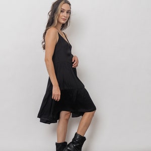 Dan Little Black Dress/Mini Slip Dress/Simple silk dress/ Silk smocked dress Black