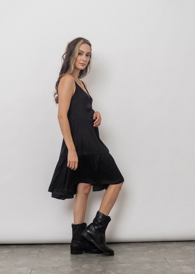 Dan Little Black Dress/Mini Slip Dress/Simple silk dress/ Silk smocked dress Black
