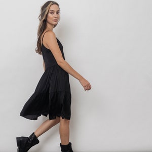 Dan Little Black Dress/Mini Slip Dress/Simple silk dress/ Silk smocked dress image 4