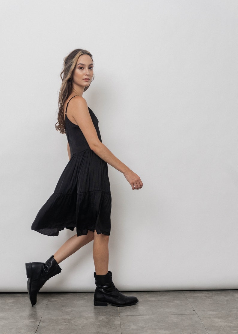 Dan Little Black Dress/Mini Slip Dress/Simple silk dress/ Silk smocked dress image 4