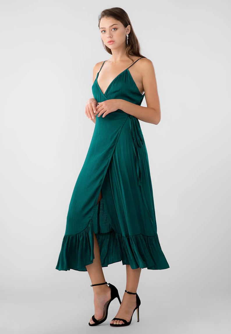 Helen Slip Wrap Dress Hunter Green Wrap Dress Travel Dress | Etsy