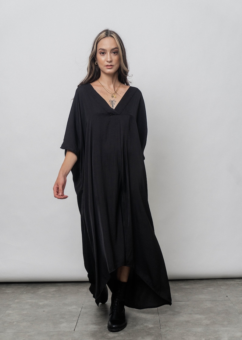 Cercei Kaftan Dress/Black Silk Kaftan Dress/ Loose fit Black dress image 6