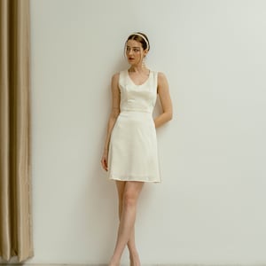 Lenore Satin Mini Dress - V Neck Short Wedding Dress