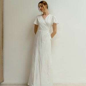 April Floor length Wrap Dress/Simple Wedding dress/White satin wrap dress image 7