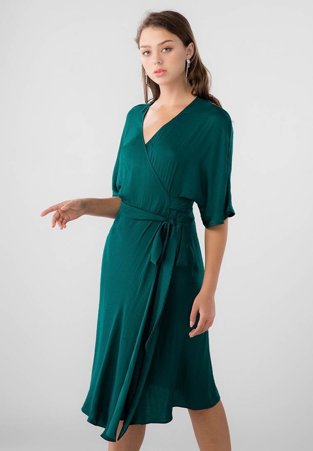 Lily Midi Wrap Dress / Tea Length Wrap Dress / Kimono Sleeves - Etsy