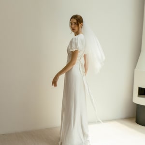 Cassie Floor length Wrap Dress - Puff sleeves Satin Dress - Simple Wedding Dress