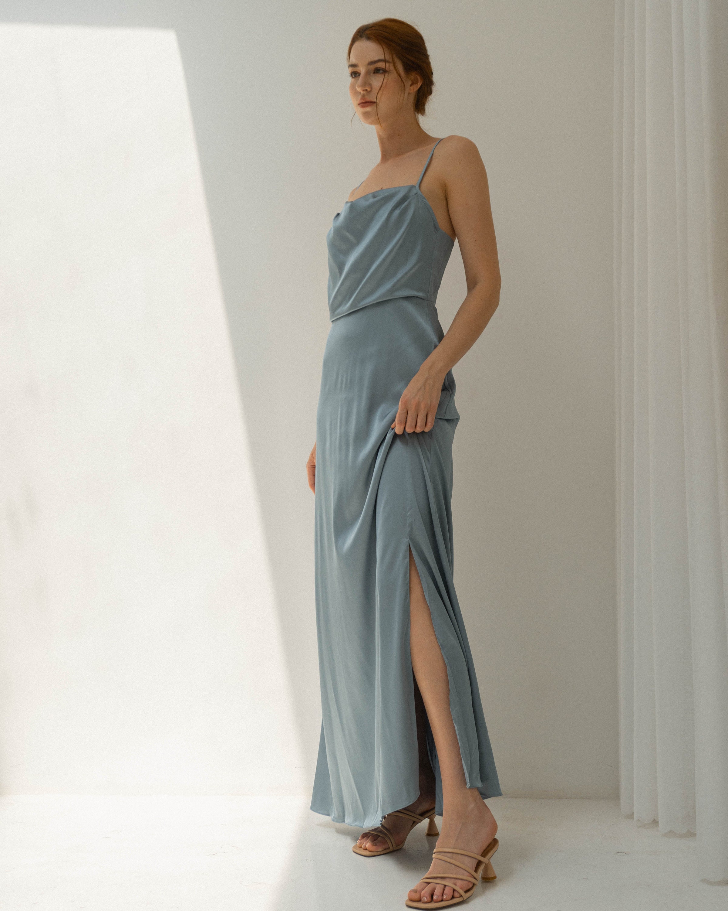 Odessa Dusty Blue Cowl Neck Slip Dress / Low Back Slip Dress Etsy