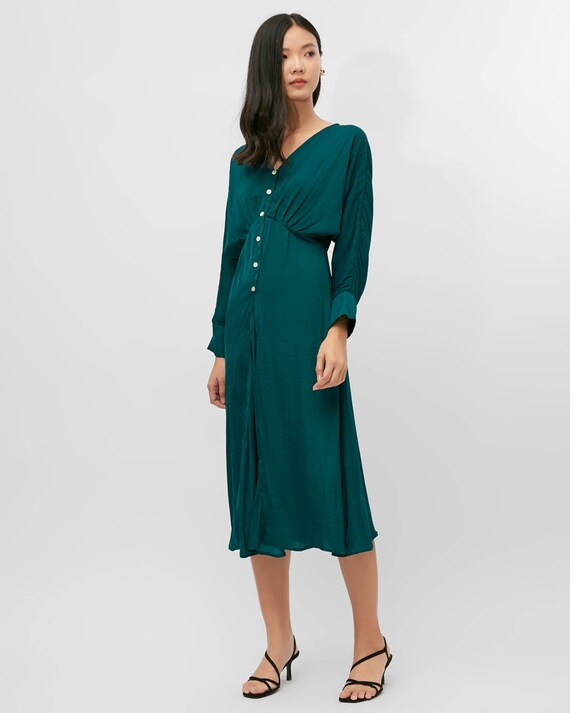 Hunter Green Dress Silk Dress Long Sleeves Dress | Etsy