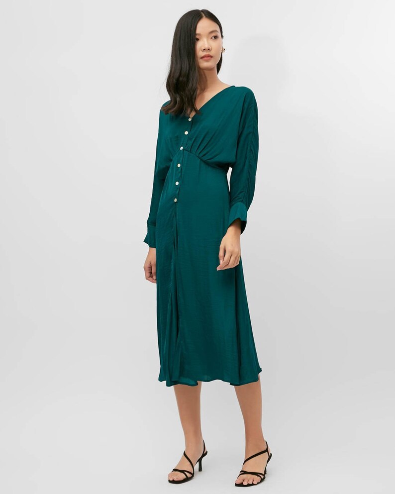 Hunter Green Dress Silk Dress Long Sleeves Dress Etsy