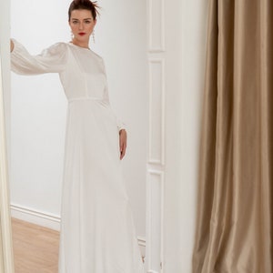 Lucia Floor Length Dress / Satin Wedding Dress / Long Puff Sleeves Dress