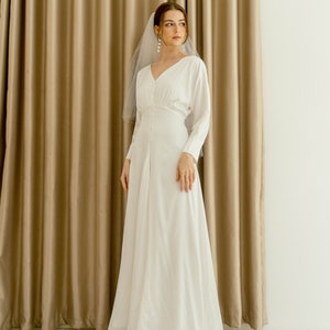 Hunter Empire Waist Floor Length Dress / Long Sleeves Satin Wedding Gown