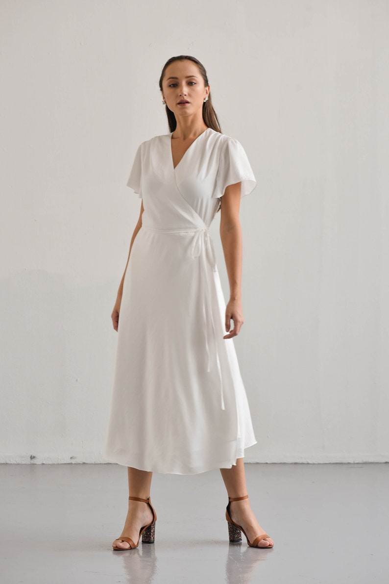 Wendy White Wrap Dress Short Sleeves Wrap Dress Bridesmaid | Etsy