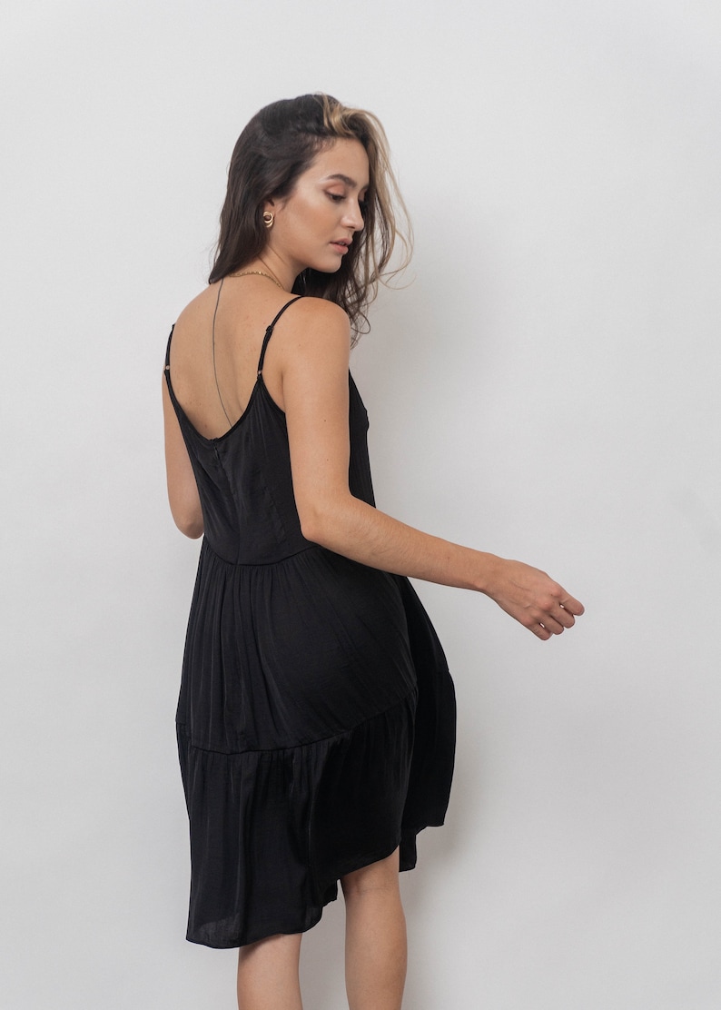 Dan Little Black Dress/Mini Slip Dress/Simple silk dress/ Silk smocked dress image 7
