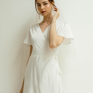 April Floor length Wrap Dress/Simple Wedding dress/White satin wrap dress image 6