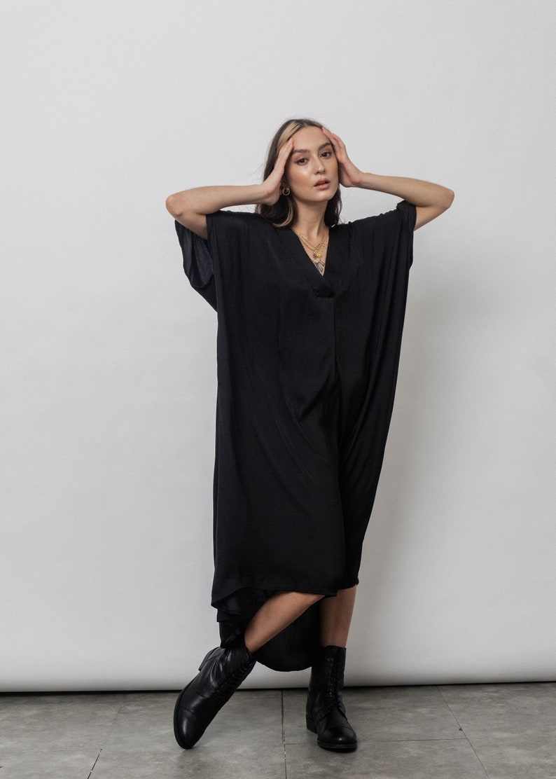 Cercei Kaftan Dress/Black Silk Kaftan Dress/ Loose fit Black dress image 5