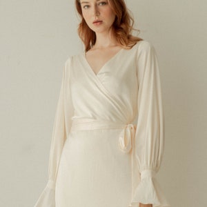 Dakota Ivory Long Sleeves Wrap Dress / Floor Length Satin Wrap - Etsy