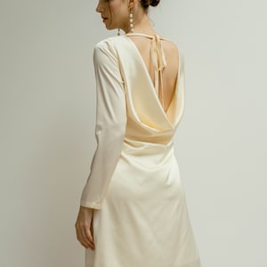 Audrey Satin Open back Mini Dress - Short Wedding Dress with Long Sleeves