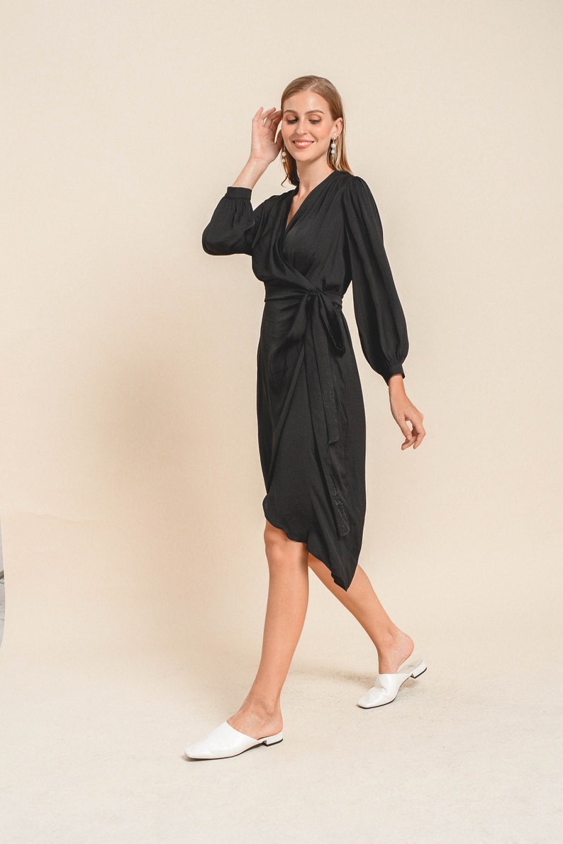 Rachel Knee Length Wrap Dress / Long Sleeves Wrap Dress / High Etsy