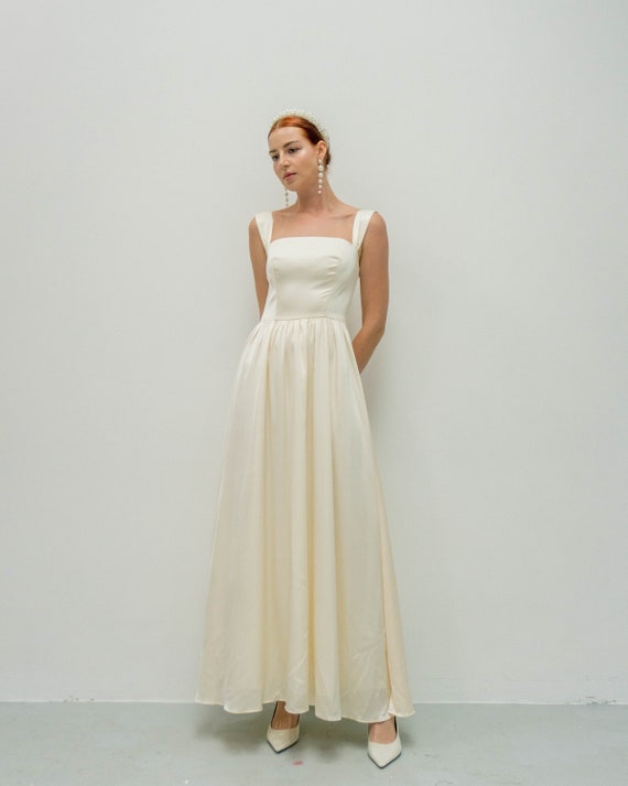 Ankle Length Satin Straps Square Neck Prom Dress Ankle Length Satin Straps Square Neck Prom Dress