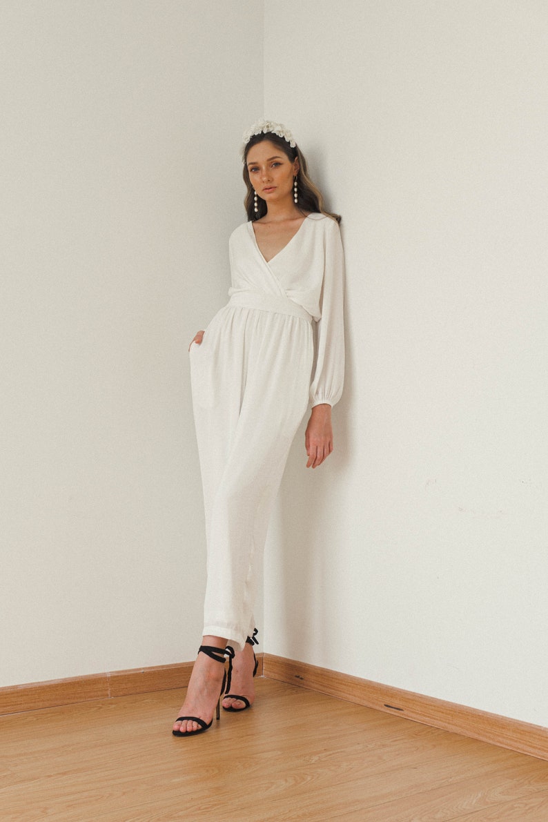 Renee Bridal Jumpsuit / Long Sleeves Jumpsuit / Silk Wedding Jumpsuit 画像 8