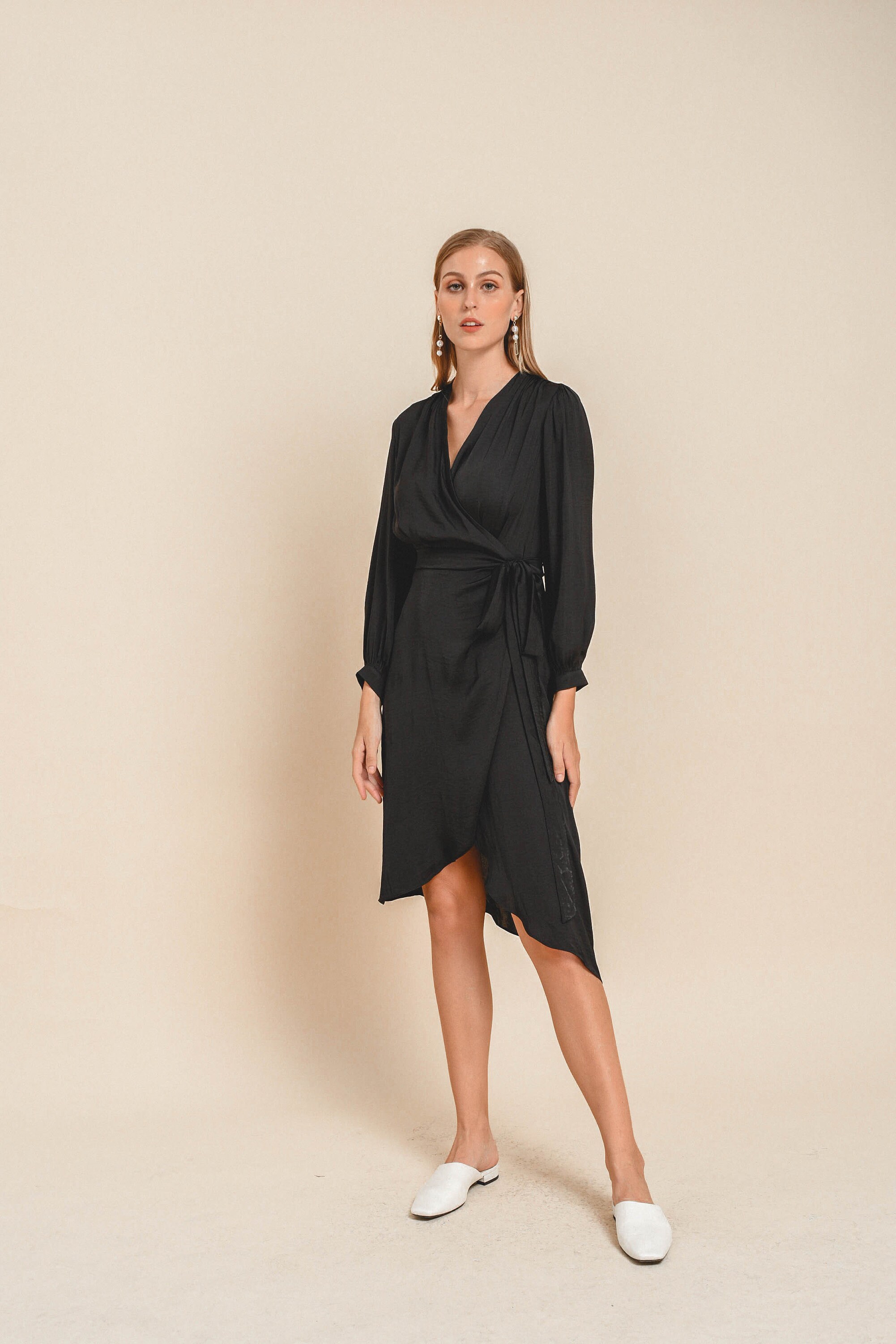 Rachel Knee Length Wrap Dress / Long Sleeves Wrap Dress / High | Etsy UK