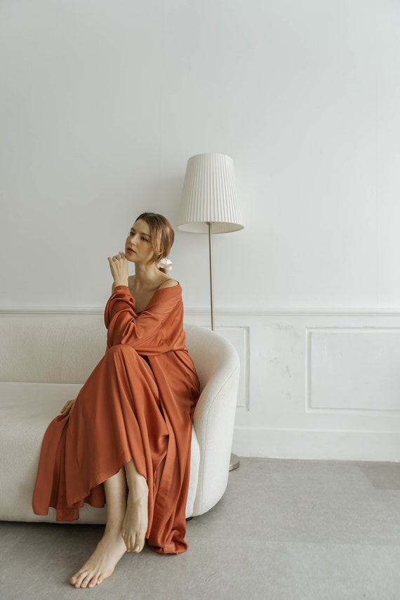 Jolene Floor Length Loungewear Robe and Night Gown Bridal Satin Sleepwear Set Etsy UK
