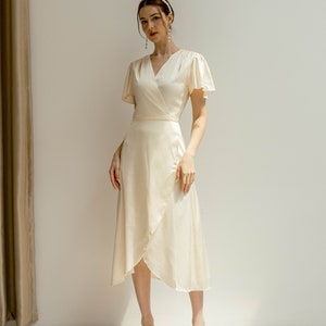 Claudia Deep V Neck Satin Midi Dress/ High Low Tea Length Wrap Dress - Etsy