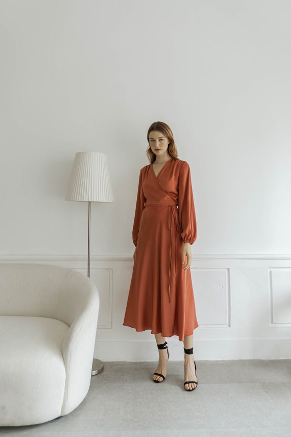 Mavis Terracotta Wrap Dress / Long ...