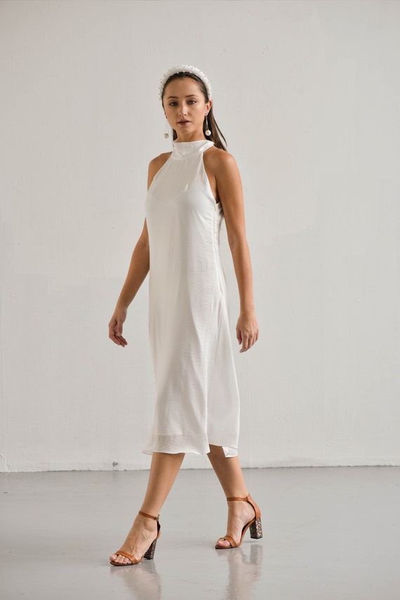 white halter swing dress