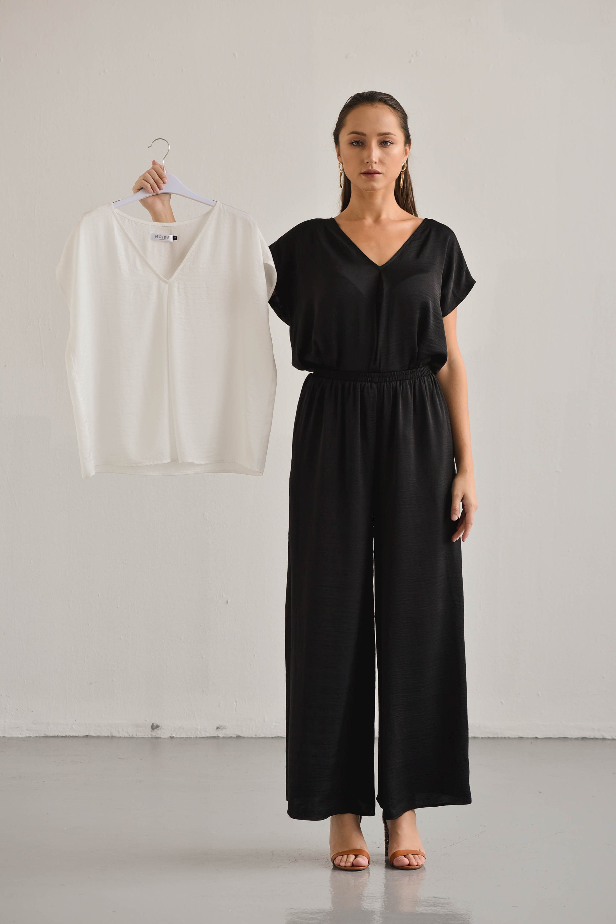 Ines Simple Silk Top Short Sleeves Blouse Minimalist Black | Etsy