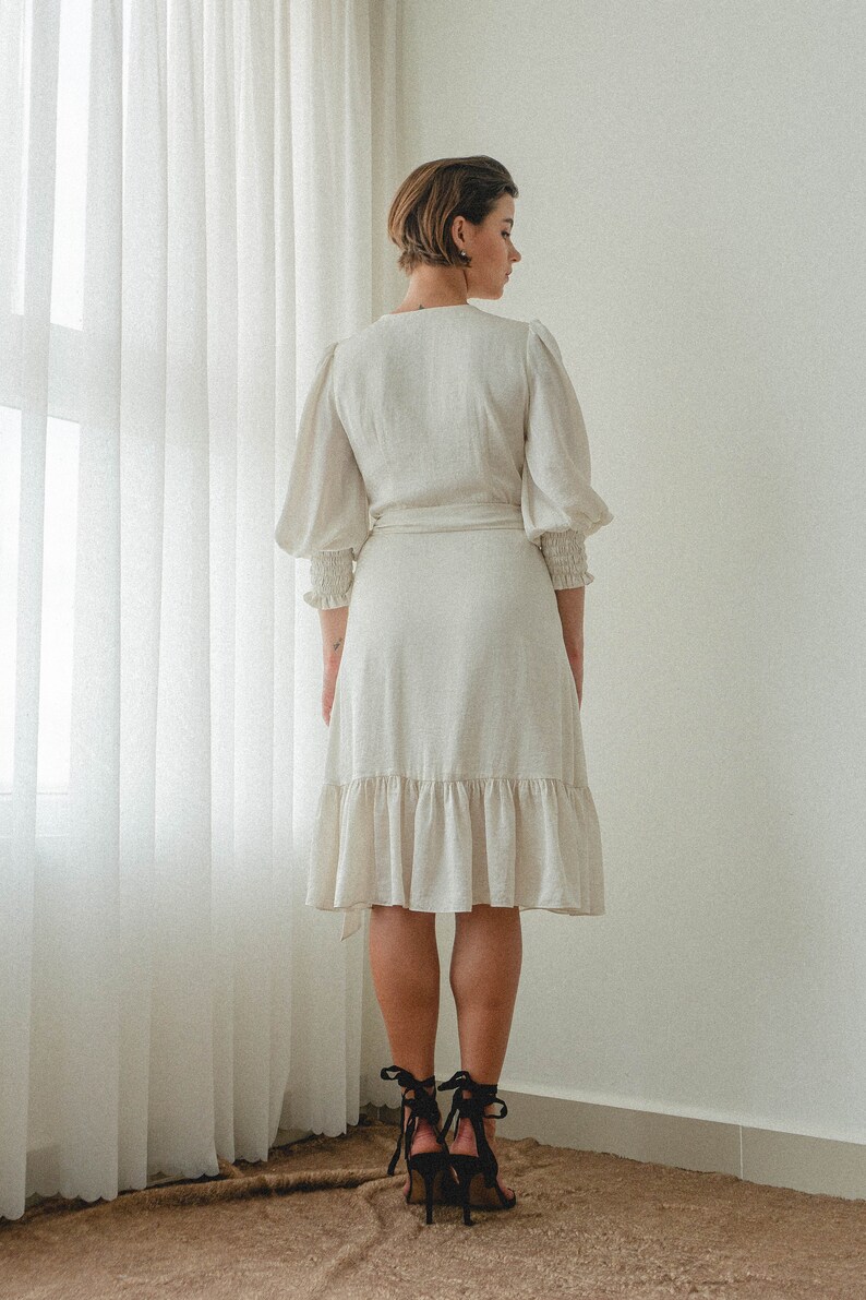 Estella Ivory Ruffle Wrap Dress/Tea length satin dress/Puff Etsy