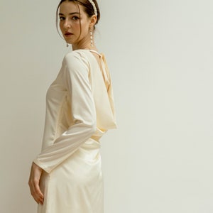 Audrey Satin Open Back Mini Dress - Short Wedding Dress With Long ...