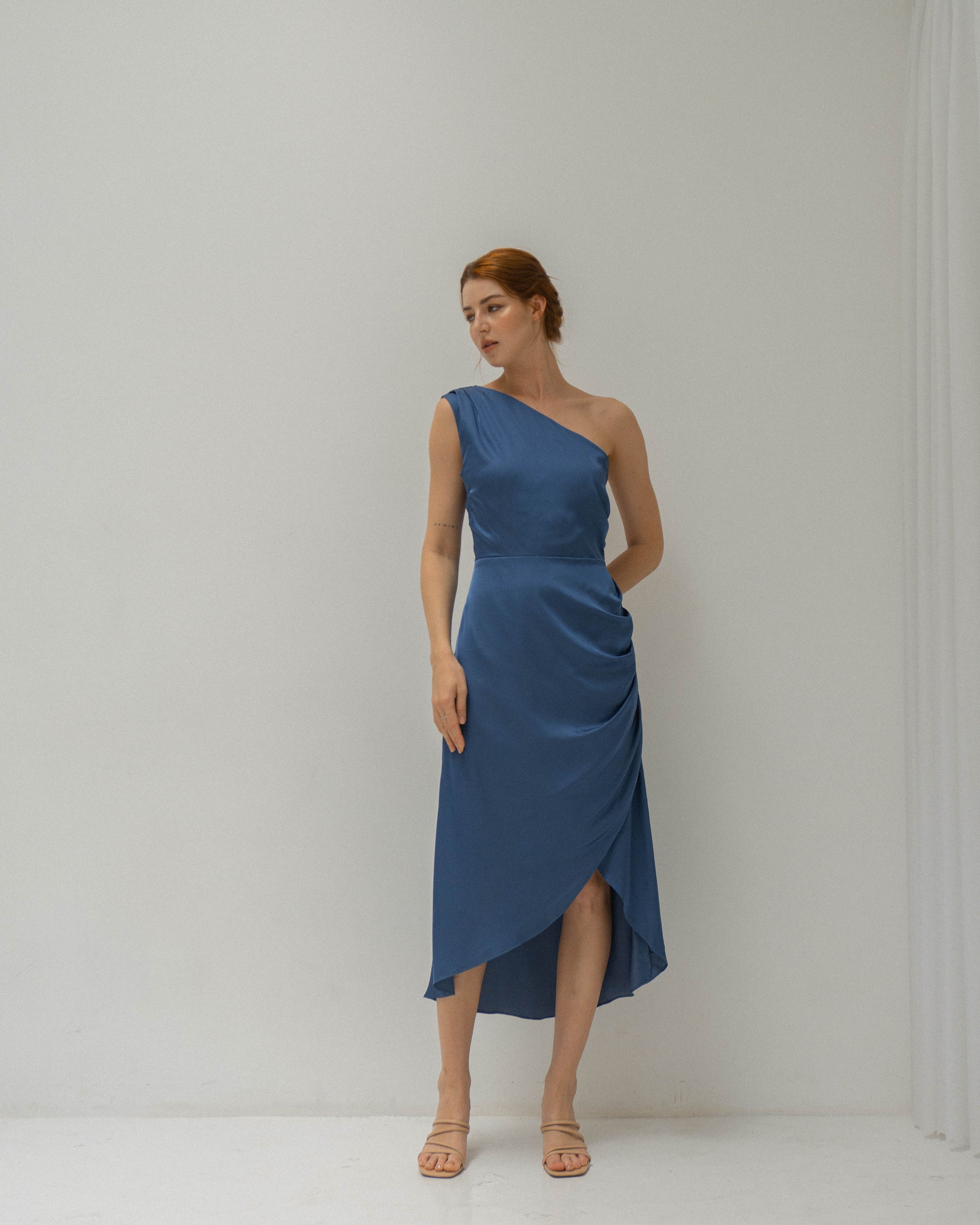formal slate blue dress Glamrae Elegant Slate Blue Strapless A-Line Formal Evening Dress, Pleated Fabric Mesh Skirt Party Gown,Fashionable Wedding Guest & Bridesmaid Dress