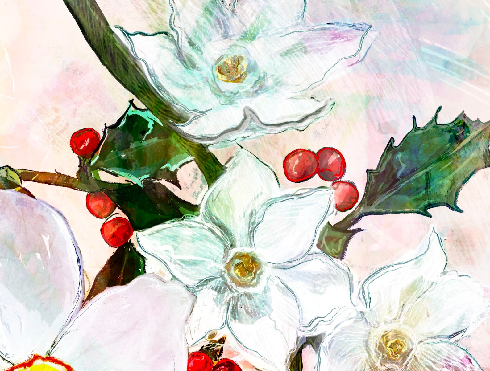 December Birth Month Flower Holly & Narcissus ART PRINT Etsy UK