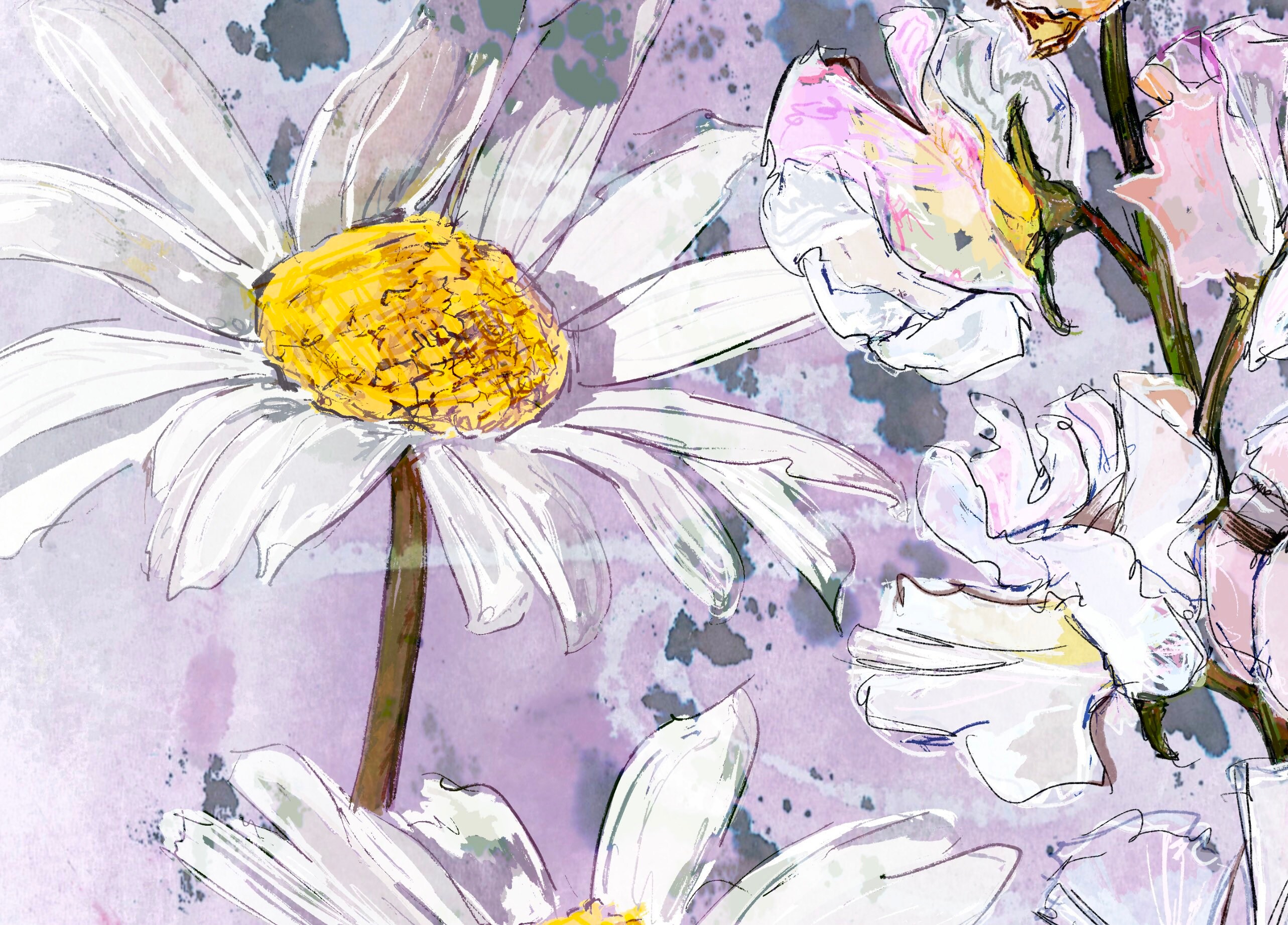 Daisy &sweet pea ART PRINT abril mes de nacimiento flor Etsy