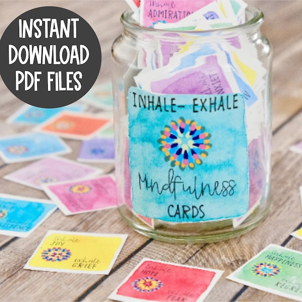 Mindfulness Cards Inhale Exhale Meditation Cards  - Mindfulness Journal Prompts -Affirmation Vision Board - Printable Intention Cards