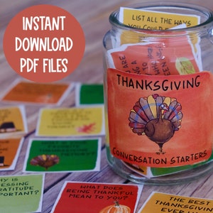 Démarreurs de conversation pour Thanksgiving | Dîner de famille | Cartes inspirantes Invites de gratitude | Activité de table de Thanksgiving | Jeu de Thanksgiving