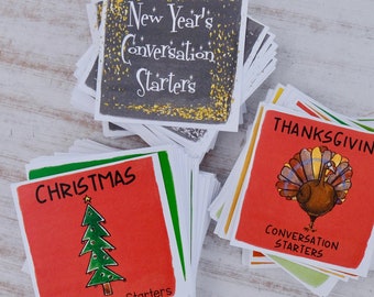 Holiday Conversation Cards Bundle - Thanksgiving, Christmas and New Years Question Cards - Printable Holiday and Party Activity