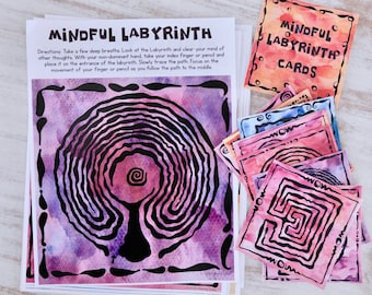 Mindfulness Cards - Finger Labyrinth Meditation - Anxiety Relief - Calm Anxiety - Mental Health - Self-Care - Mindfulness Journal Card