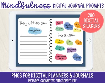 Mindfulness Digital Sticker Prompts for Digital Journals, Planners and Bullet Journals - PRECROPPED Goodnotes Stickers
