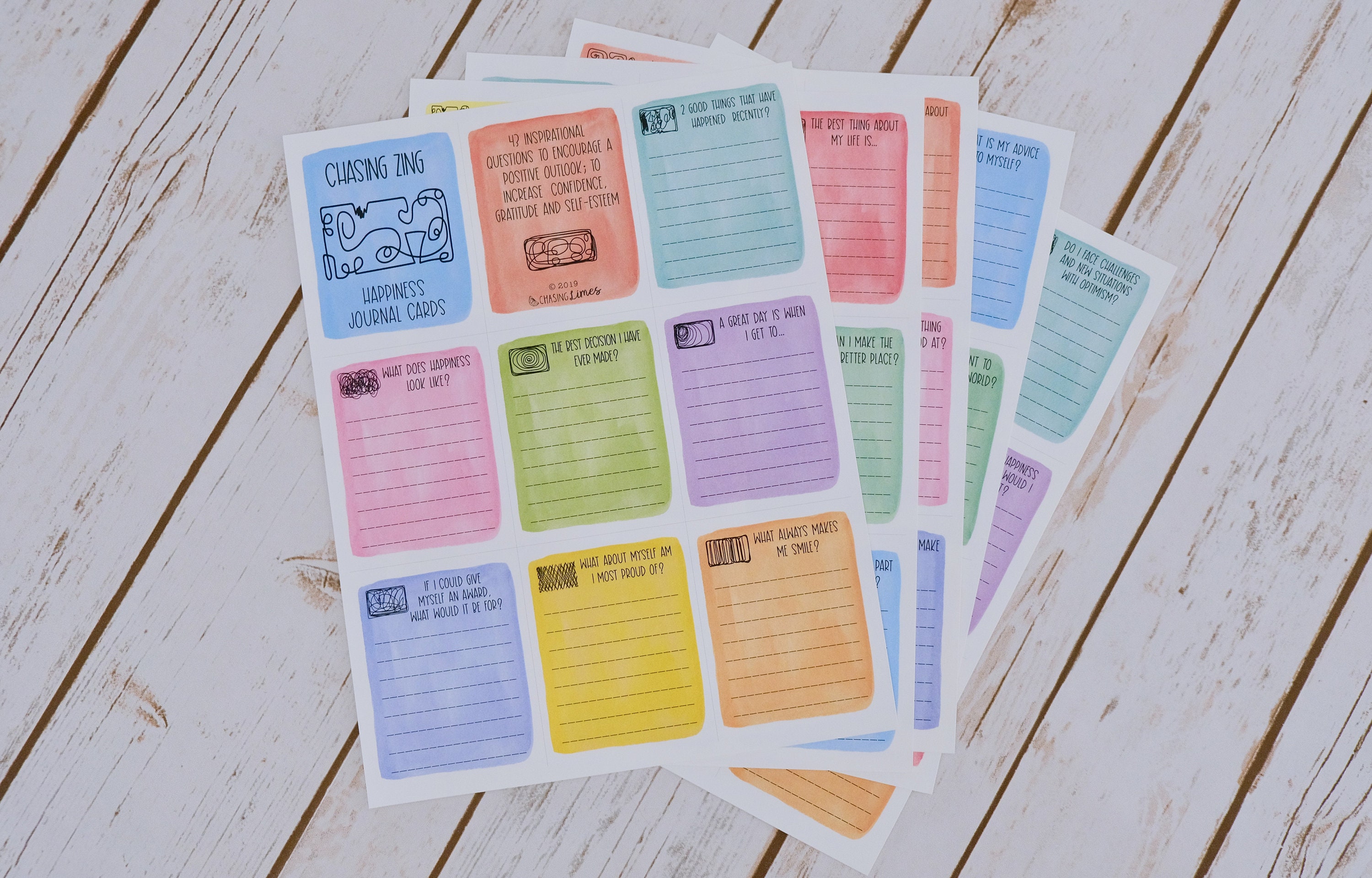 Happiness Themed Printable Journal Cards | Positive Mind Questions ...