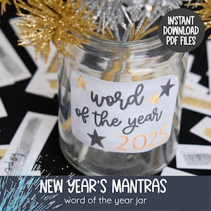 Cartes du mot de l'année 2025 - Mantras de concentration et d'intention - Activité de fête du Nouvel An - Décoration de fête du Nouvel An - Party Game