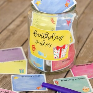 Geburtstagswünsche Glas - Geburtstagsgedächtnisglas - Geburtstagsparty Zeichen - Geburtstagsparty Dekoration - Kleine Geburtstagskarten - Geburtstagspaket