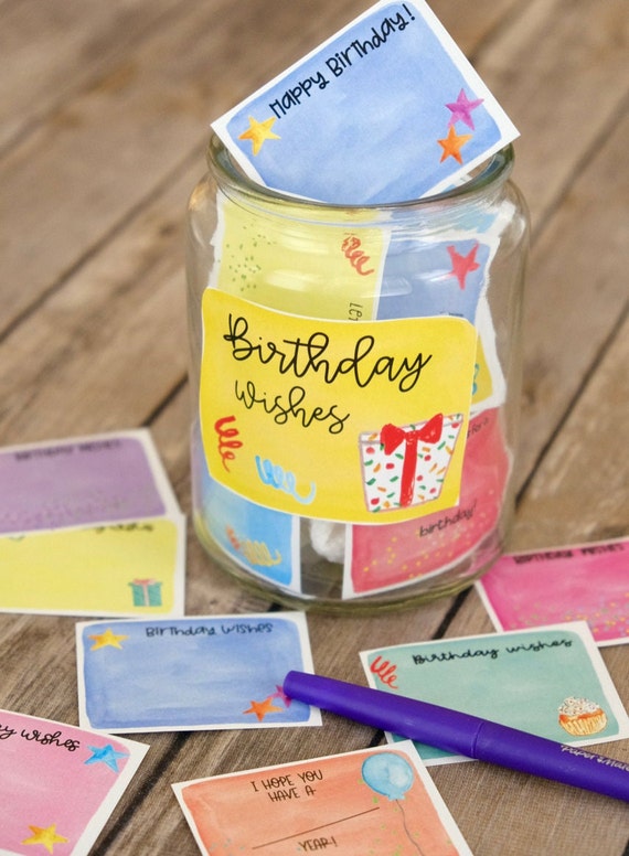 Birthday Wishes Jar: Party Keepsake, Tiny Cards (PDF Download)