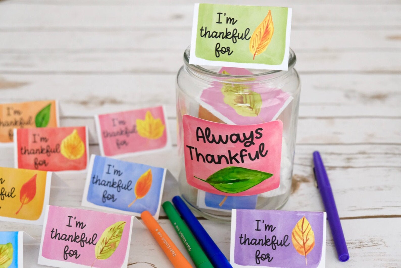 Gratitude Jar Printable Craft: Fall Leaves Thanksgiving Activity (PDF ...