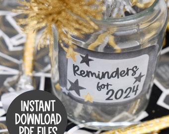 2024 New Year's Inspirational Reminders and Positivity Jar - Printable Instant Download - New Year's Party Activity - New Years Party Decor